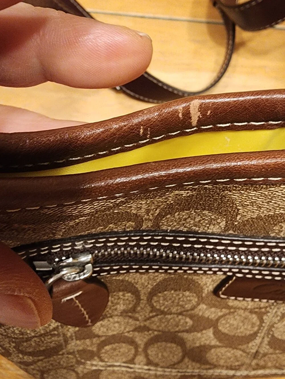 Coach Brown Signature Canvas Shoulder Bag with Dark Brown Trim